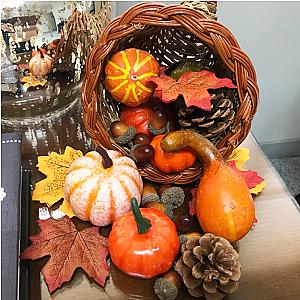 50pcs Thanksgiving Artificial Pumpkins Maple Leaf Pine Cone Ornament Autumn Wedding Home Decor DIY Crafts Halloween Decorations