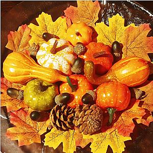 50pcs Thanksgiving Artificial Pumpkins Maple Leaf Pine Cone Ornament Autumn Wedding Home Decor DIY Crafts Halloween Decorations