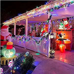 NEW 2024 Christmas Decorations Lights Solar Icicle Curtain Lights 8 Modes Outdoor Waterproof Garden Party New Year Decoration