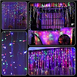 NEW 2024 Christmas Decorations Lights Solar Icicle Curtain Lights 8 Modes Outdoor Waterproof Garden Party New Year Decoration