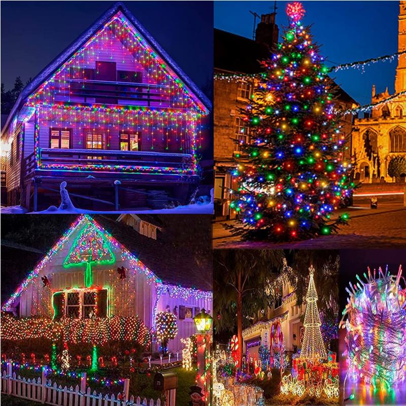 NEW 2024 Christmas Decorations Lights Solar Icicle Curtain Lights 8 Modes Outdoor Waterproof Garden Party New Year Decoration