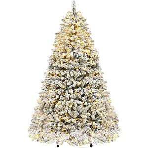 Christmas Tree Prelit Snow Flocked Artificial Full  Tree with 8 Light-Modes, 800 Branch , Party Decoration Christmas Pine