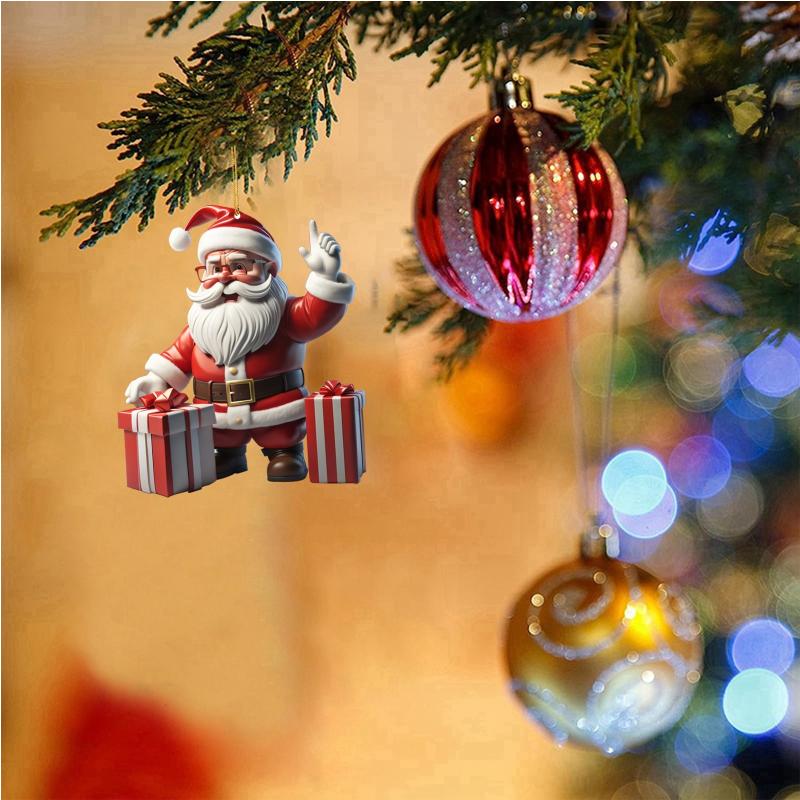 Acrylic Cartoon Red Santa Hanging Christmas Tree 2D Pendant Decoration 1piece Merry Christmas Decoration For Home 2024