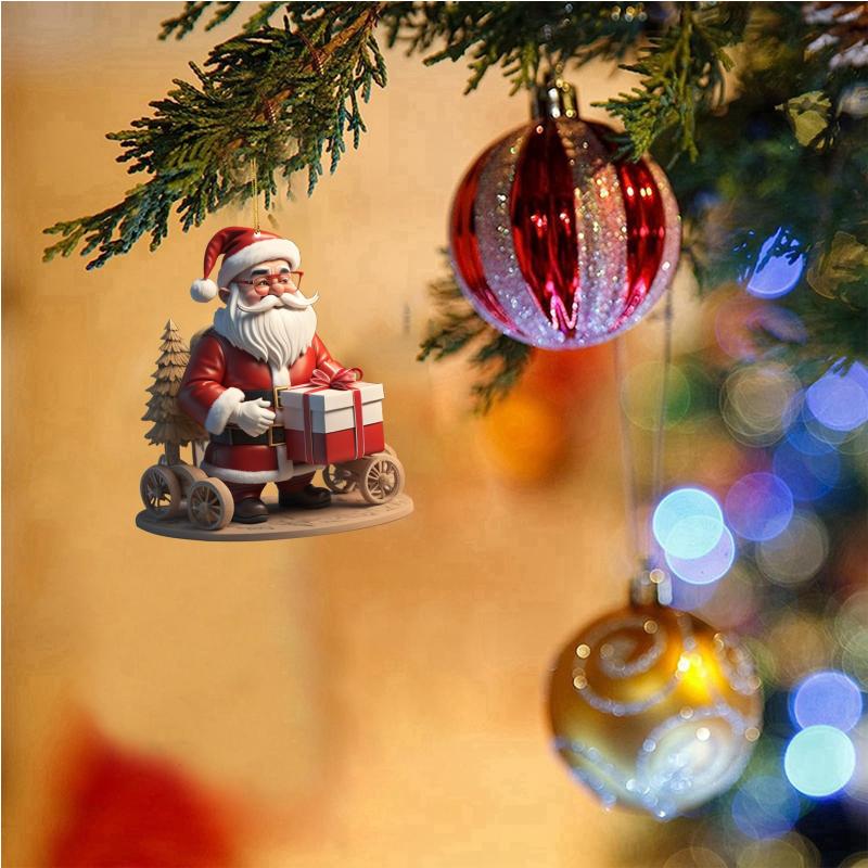 Acrylic Cartoon Red Santa Hanging Christmas Tree 2D Pendant Decoration 1piece Merry Christmas Decoration For Home 2024