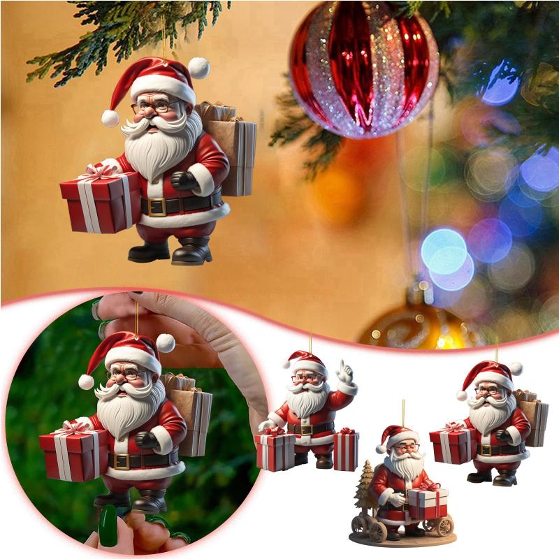 Acrylic Cartoon Red Santa Hanging Christmas Tree 2D Pendant Decoration 1piece Merry Christmas Decoration For Home 2024