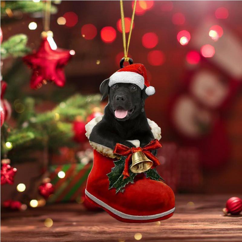 Christmas Tree Dog Ornament Acrylic Flat Printing Dog Hanging Pendant Decoration Supplies for Car Mantel And Christmas Tree