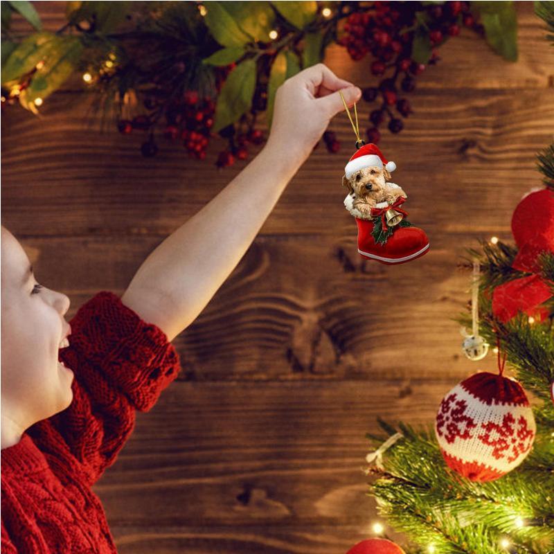 Christmas Tree Dog Ornament Acrylic Flat Printing Dog Hanging Pendant Decoration Supplies for Car Mantel And Christmas Tree