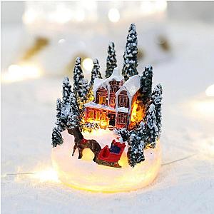 Christmas Decorations Resin Mini House Light Up Village House Figurines Table Ornament for Christmas New Year Party Decoration