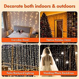 3M LED Curtain String Lights Fairy Decoration USB Holiday Garland Lamp 8 Mode For Home Garden Christmas Party New Year Wedding