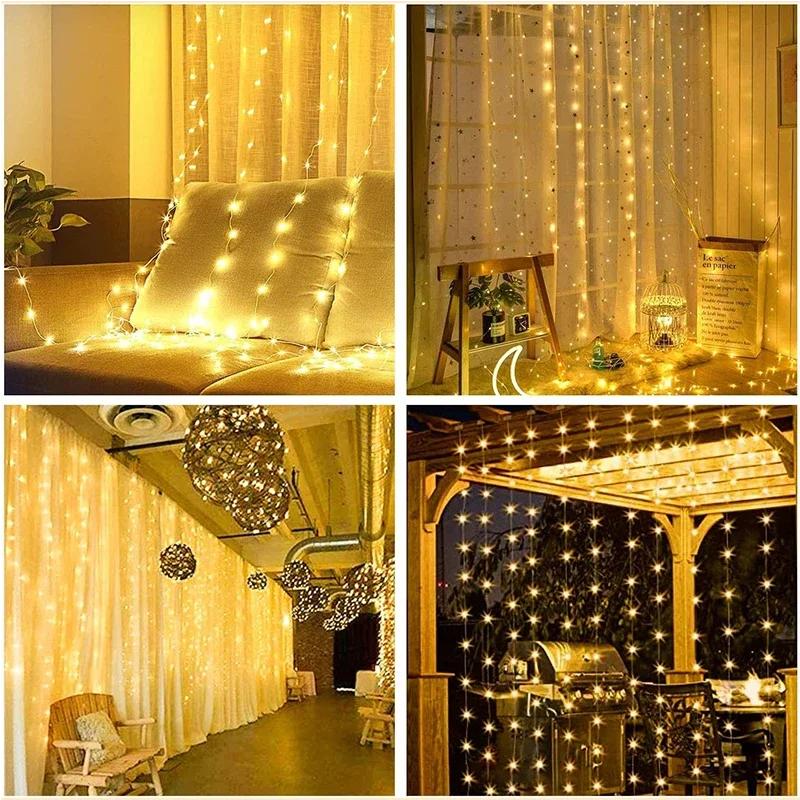 3M LED Curtain String Lights Fairy Decoration USB Holiday Garland Lamp 8 Mode For Home Garden Christmas Party New Year Wedding