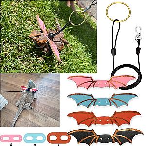 2022 New 3 Pcs Adjustable Bearded Dragon Leash With Bat Wings Soft Leather Lizard Harness For Amphibians And Other Small Reptile