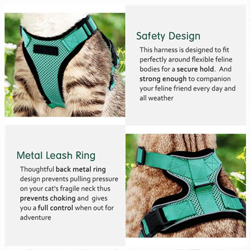 Cat Harness and Leash for Walking,Escape Proof Soft Adjustable Vest Harnesses for Cat,Breathable Reflective Strips Jacket