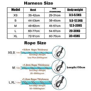 Pet Dogs Adjustable Harness Small and Large Dog Harness Vest,150cm Strong Dog Leash Pet Leashes Reflective Leash Drag Pull Tow