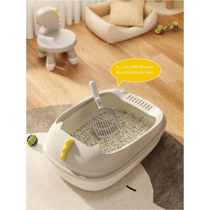 Cat Litter Box Extra Dinosaur Semi-Enclosed Large Size Detachable Washable Anti-Splash Design Convenient Solution for Large Cats