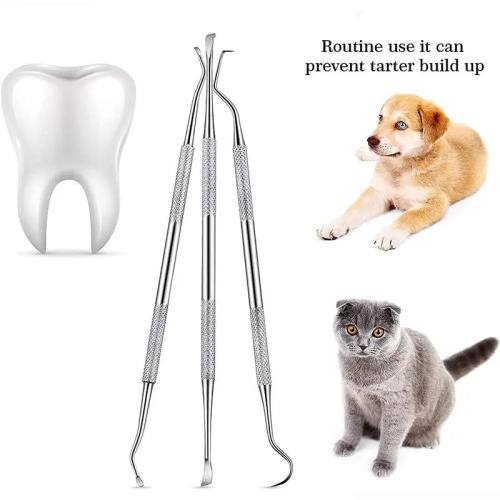 3Pcs Pet Dog Tooth Cleaner Tooth Scaler and Scraper Stainless Double Headed Tarter Remover Scraper Pet Teeth Dog Cleaning Tools