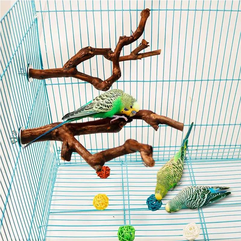 Pet Standing Stick Wild Grape Wood Pole Parrot Cockatiel Parakeet Station Board Bite Claw Grinding Toy Bird Cage Accessories