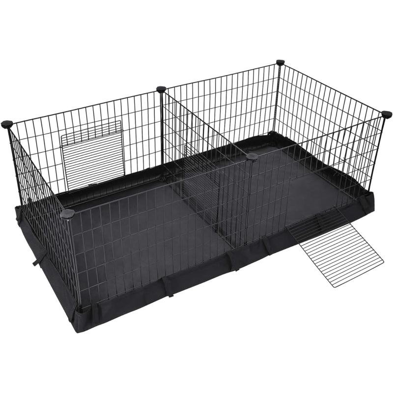 NEW Guinea Pig Cages, Metal Grid Small Animal Playpen with Waterproof Washable Liner, 2 Separate Spaces for Rabbits Ferrets