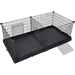 NEW Guinea Pig Cages, Metal Grid Small Animal Playpen with Waterproof Washable Liner, 2 Separate Spaces for Rabbits Ferrets