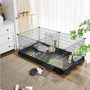 NEW Guinea Pig Cages, Metal Grid Small Animal Playpen with Waterproof Washable Liner, 2 Separate Spaces for Rabbits Ferrets