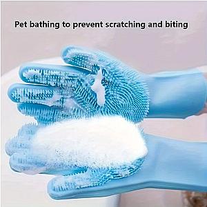 Pet Grooming Cleaning Gloves Dog Cat Bathing Shampoo Glove Scrubber Magic Dishwashing Cleanner Sponge Silicon Hair Removal Glove