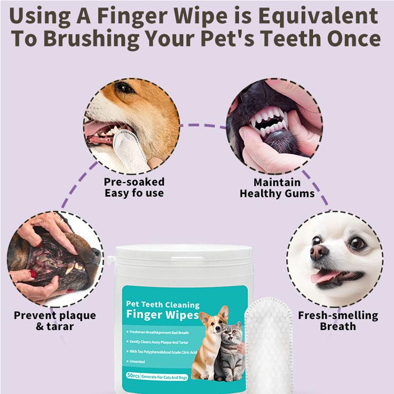 Dog Teeth Cleaning Finger Wipes Disposable Finger Wet Wipes Super Soft Oral Care Toothbrushes 50Pcs Dog Ear Wipes Pet Supplies