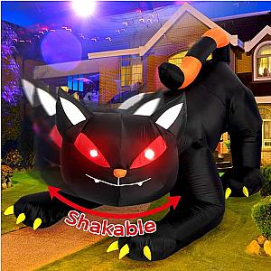 Halloween Inflatable 1.8m Black Cat Toy Shakes Head Ghost LED Lights Indoor Outdoor Yard Airblown Decoration Fun Party Display