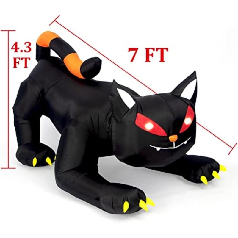 Halloween Inflatable 1.8m Black Cat Toy Shakes Head Ghost LED Lights Indoor Outdoor Yard Airblown Decoration Fun Party Display