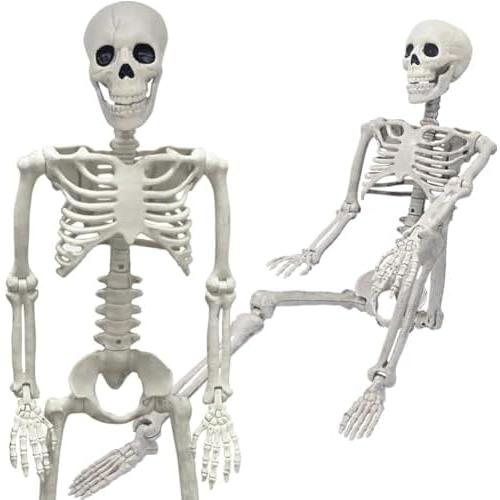 36" Skeleton Halloween Decorations, 3FT Realistic Full Body Movable Posable Joints Skeleton, Creepy Halloween Plastic Skeleton for Graveyard Decorations, Haunted House Props Indoor/Outdoor Decor