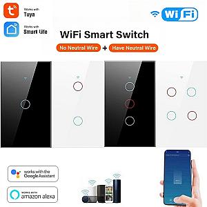 Tuya WiFi Smart Light Switch Neutral Wire Required Wall Touch Switch App RemoteControl No Neutral Wire 110V 220V For Alexa Googl