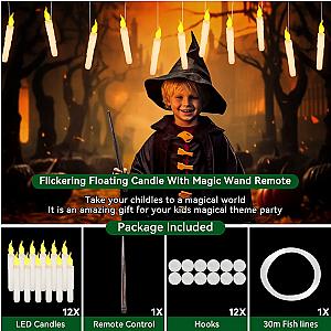 Halloween Decoration Floating LED Candles 12/24Pc Flameless Flicker Candle with Magic Wand Remote Control For Christmas Birthday