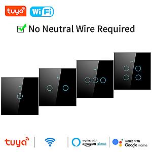 Tuya Wifi Smart Touch Light US/EU Switch Wireless Remote LED Light Switches No Neutral Wire Required 1-4 Gang Alexa Google Home