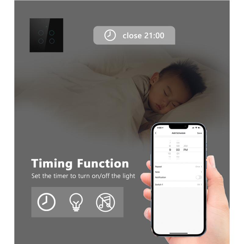 Tuya Wifi Smart Touch Light US/EU Switch Wireless Remote LED Light Switches No Neutral Wire Required 1-4 Gang Alexa Google Home