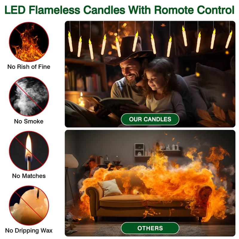 Halloween Decoration Floating LED Candles 12/24Pc Flameless Flicker Candle with Magic Wand Remote Control For Christmas Birthday