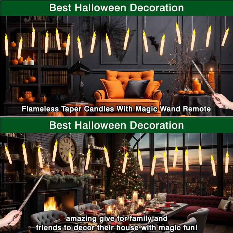 Halloween Decoration Floating LED Candles 12/24Pc Flameless Flicker Candle with Magic Wand Remote Control For Christmas Birthday