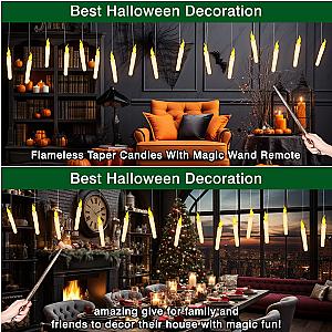 Halloween Decoration Floating LED Candles 12/24Pc Flameless Flicker Candle with Magic Wand Remote Control For Christmas Birthday