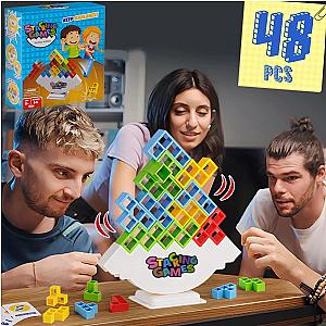 48 Blocks Building Block Brick Toy Balance Stacked Tetra Tower Game Swing High Russian Building Blocks Stack Kid Desktop Toy