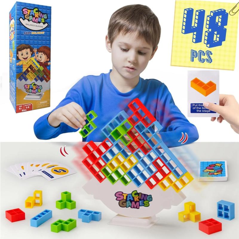 48 Blocks Building Block Brick Toy Balance Stacked Tetra Tower Game Swing High Russian Building Blocks Stack Kid Desktop Toy