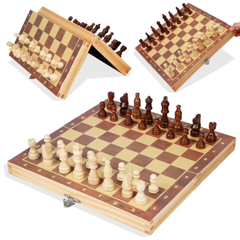 Magnetic Wooden Folding Chess Set Felted Game Board 24cm*24cm Interior Storage Adult Kids  Gift Family Game Chess Board