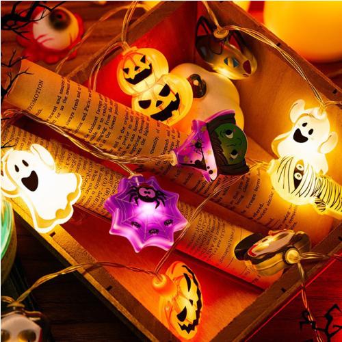 Halloween Pumpkin String Lights Bat Spider String Lamps Battery Powered for Outdoor Halloween Party Garland Decor Night Light